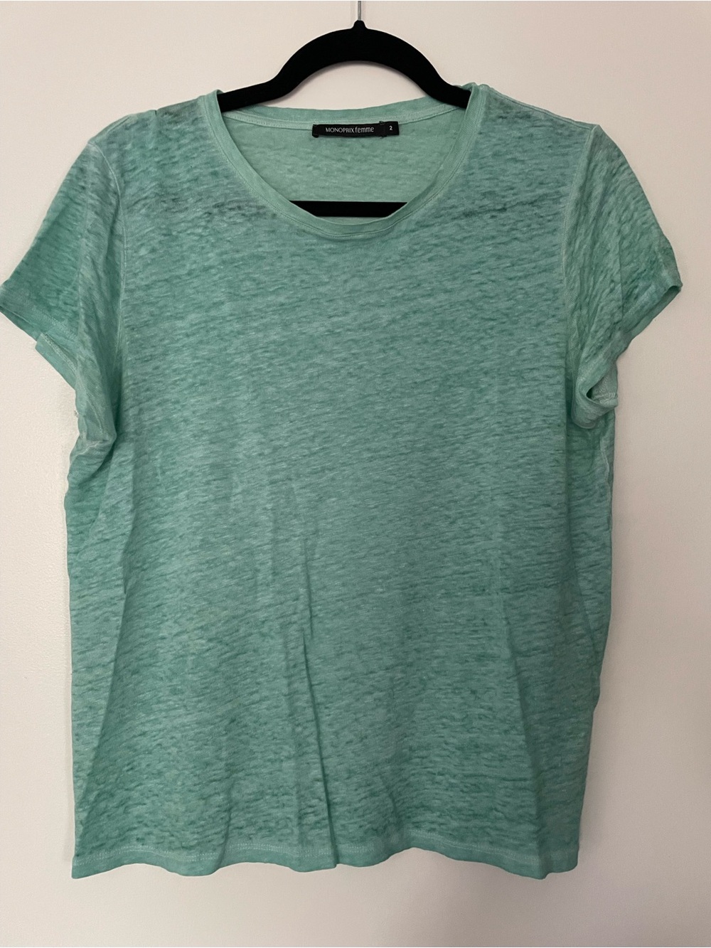 Monoprix Seafoam Short Sleeve Linen Crew Tee